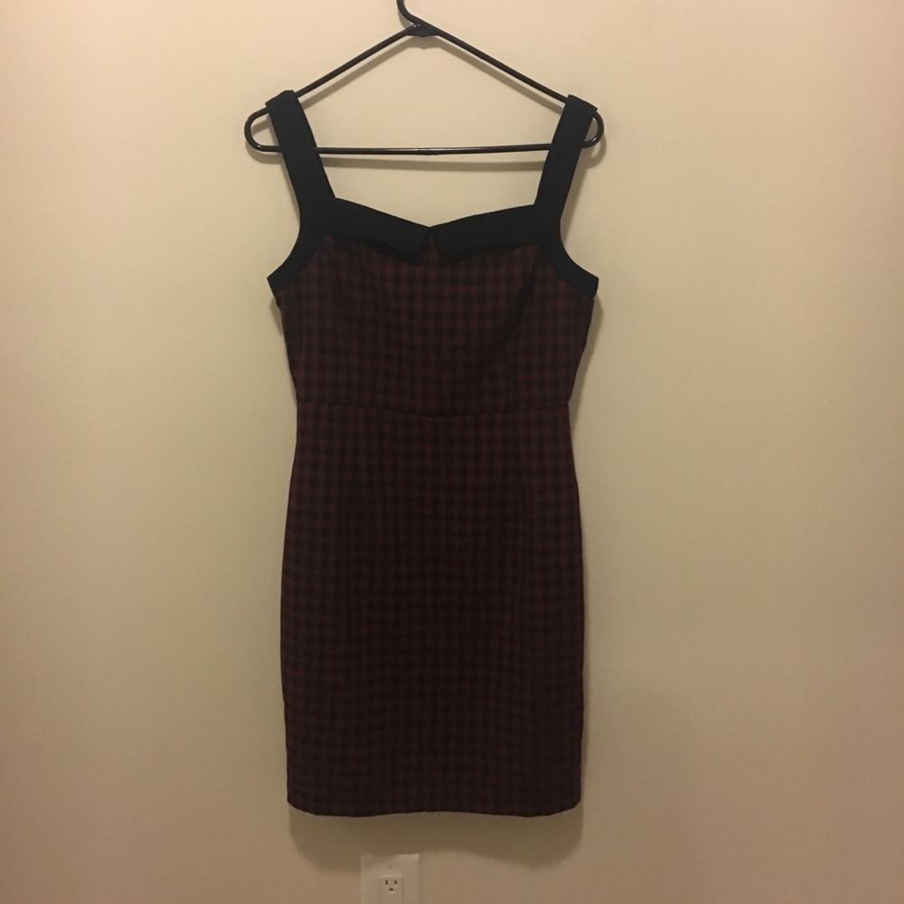 Red and Black Gingham Print Midi Dress